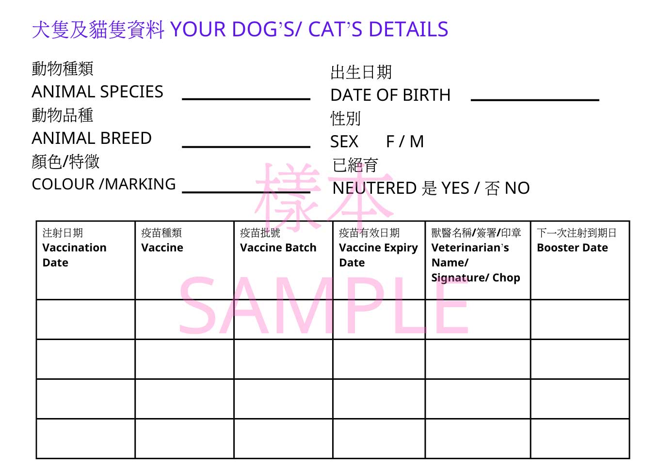 Correct vaccination card template